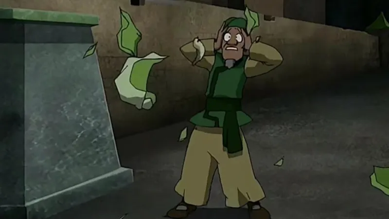 The infamous Cabbage vendor from Avatar: The Last Airbender panics as his cabbages are ruined